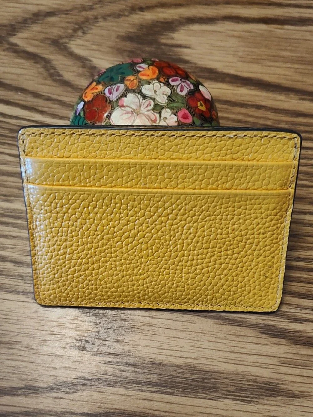 Michael Kors Yellow Pebbled Leather Card Case with Logo Plaque
